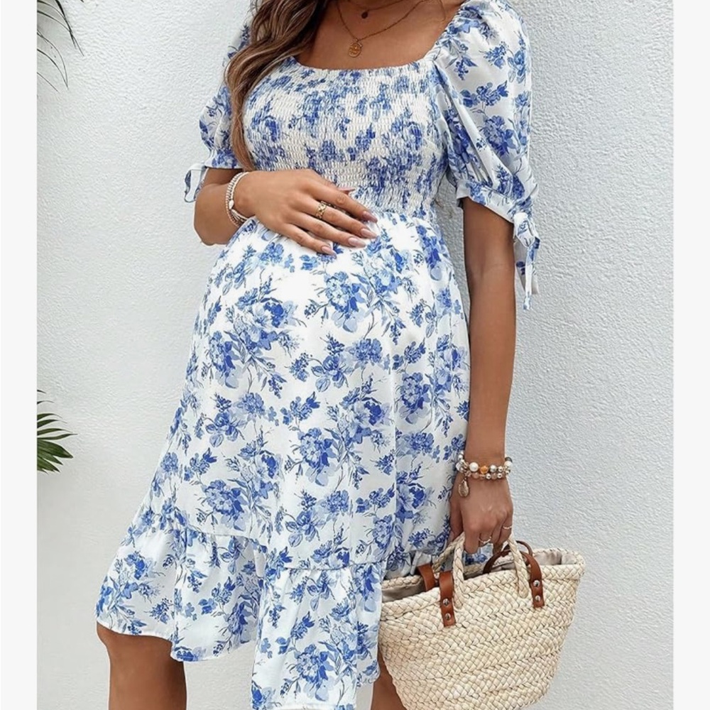 Maternity Blue Floral Mini Dress